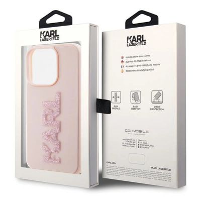 8. Karl Lagerfeld 3D Rubber Glitter Logo Hülle für iPhone 15 Pro – Rosa