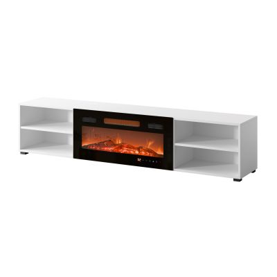6. POLO TV-Schrank 180x33x39 weiß + schwarzer Kamin
