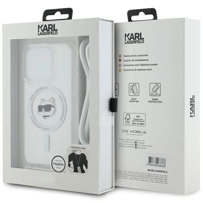 7. Karl Lagerfeld IML Choupette Head & Cord MagSafe Hülle für iPhone 15 Pro – transparent