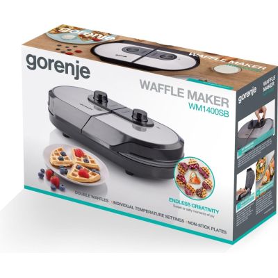 12. Gorenje Mini-Grill, Elektrogrill, Waffelplatte, WM1400SB, 1400 W, Durchmesser 18 cm, Schwarz