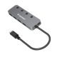 Wozinsky WHS088YSS 4x USB-A Aluminium-Hub mit Einzelschaltern und 15 cm USB-C-Kabel – Grau