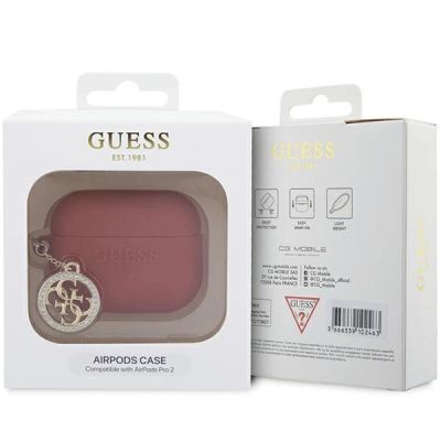 4. Guess GUAP23DSLGHDF AirPods Pro 2-Abdeckung roter 3D-Gummi-4G-Diamant-Charm