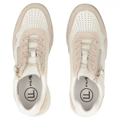5. Damen-Sneaker aus Leder mit luftiger Keilsohle, beige, Filippo DP7605