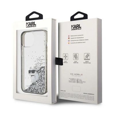 8. Karl Lagerfeld Liquid Glitter Choupette Hülle für iPhone 15 – transparent