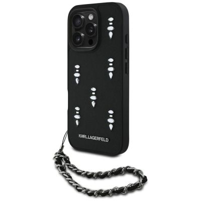 Karl Lagerfeld Saffiano Crystals w/Chain iPhone 16 Pro Case - Schwarz