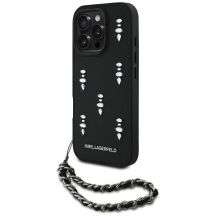 Karl Lagerfeld Saffiano Crystals w/Chain iPhone 16 Pro Case - Schwarz