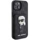 4. Karl Lagerfeld Saffiano Cardslots and Stand Monogram Ikonik Patch Hülle für iPhone 15 – Schwarz