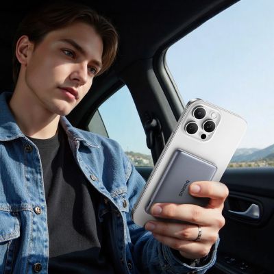 13. Baseus PicoGo AM31 Qi2 5000mAh 20W Ultradünne MagSafe-kompatible Powerbank mit Ständer und Baseus Simple USB-C 20cm geflochtenem Kabel – Grau