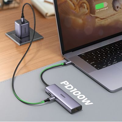 12. Ugreen CM512 90568 USB-C-Adapter – 2x USB-A 3.0 / HDMI / RJ45 / SD- und TF-Kartenleser / USB-C PD 100 W – Grau