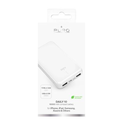 4. Powerbank Puro Weiß 10000mAh 12W 2xUSB-A + USB-C - weiß