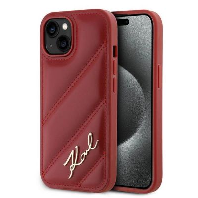 Karl Lagerfeld Diagonal Quilted Script Hülle für iPhone 15 / 14 / 13 – rot