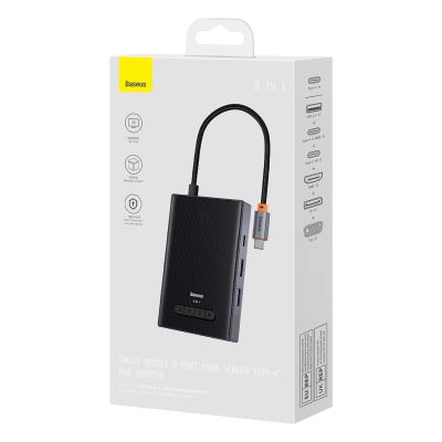 6. Baseus PioneerJoy 8-in-1 USB-C-Hub HDMI 4K@60Hz + HDMI 4K@30Hz + DisplayPort 8K@30Hz + VGA + 2 x USB-A 3.0 + 2 x USB-C - grau
