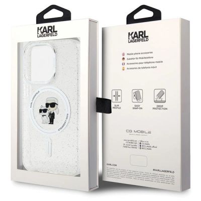 8. Karl Lagerfeld Karl&Choupette Glitter MagSafe Hülle für iPhone 15 Pro – transparent