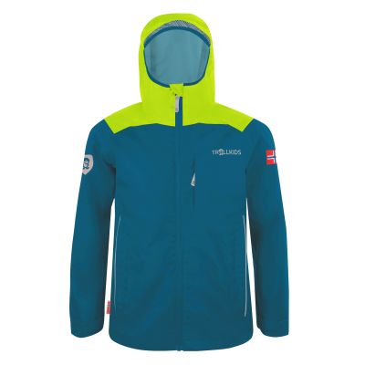 Kinder-Regenjacke für Jungen/Mädchen Trollkids Kids Bergen Jacket petrol/lime (610-151)