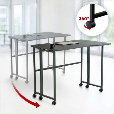 6. MACLEAN Klappschreibtisch mit Rollen, schwarz, mobil, 100 x 65 cm, max. 50 kg, abgewinkelt, L-förmig, MC