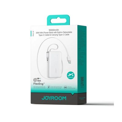 2. Joyroom JR-PR2 35W 10000mAh Powerbank mit einziehbarem USB-C-Kabel und integriertem Lightning Kabel – Weiß