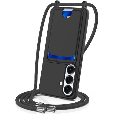 Samsung Galaxy S26 TPU-Hülle mit Kartenhalter und Umhängeband – Schwarz