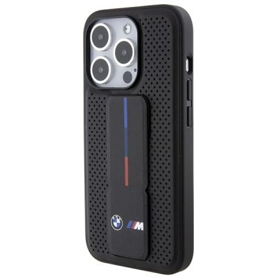 10. BMW Grip Stand Smooth & Perforated Hülle für iPhone 15 Pro – Schwarz