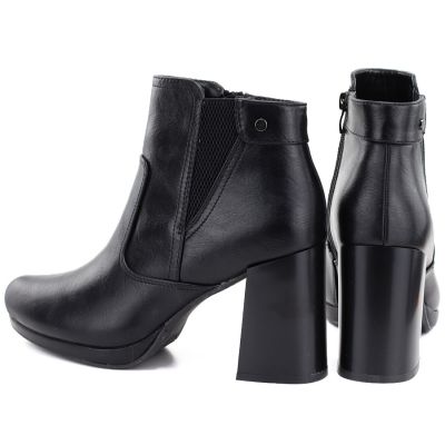 5. Damen-Ankle-Boots mit Blockabsatz und Plateau, gefüttert, schwarz, M.Daszyński AF125B-1