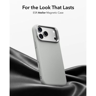 2. ESR Leder-Schutzhülle mit Ständer und MagSafe-Funktion für iPhone 18 Pro Max / 17 Pro Max – Grau