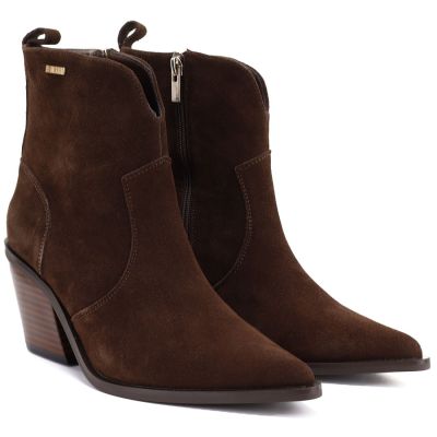 5. Damen-Lederstiefeletten, gefüttert, braune Cowboystiefel, Big Star SS274473