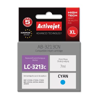 Activejet AB-3213CN Tinte (Ersatz für Brother LC3213C; Supreme; 7 ml; Cyan)