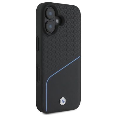 4. BMW Sign Leather Textured And Line MagSafe-Hülle für iPhone 16 – Schwarz