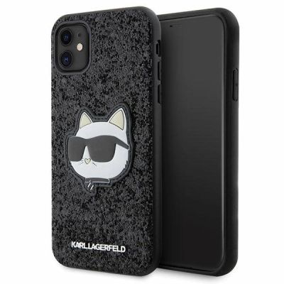Karl Lagerfeld KLHCN61G2CPK iPhone 11 / Xr 6,1" schwarz/schwarzes Hartschalenetui mit glitzerndem Choupette-Patch