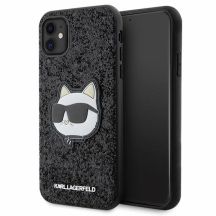 Karl Lagerfeld KLHCN61G2CPK iPhone 11 / Xr 6,1" schwarz/schwarzes Hartschalenetui mit glitzerndem Choupette-Patch