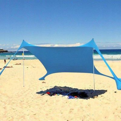 7. Sonnenschutz für Touristen-Strandpavillons, beschwert mit Sand und Lycra, 2,1 x 2 x 1,5 m