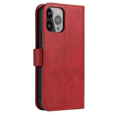 4. Brieftaschen-Hülle mit Ständer für iPhone 15 Pro Max Magnethülle – Rot