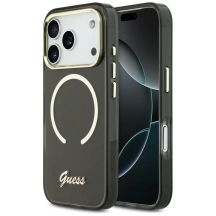 Guess IML Script Metal MagSafe Hülle für iPhone 17 Pro - Schwarz