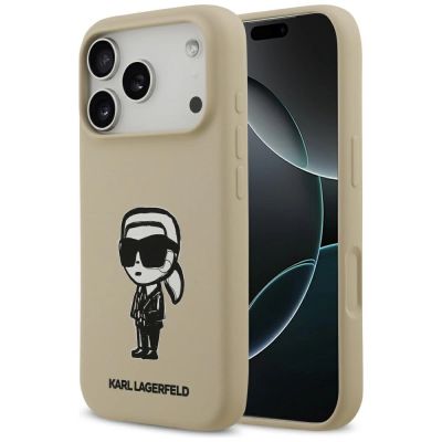 Karl Lagerfeld Silikonhülle mit Karl-Skizze und Logo (MagSafe) für iPhone 17 Pro – Braun