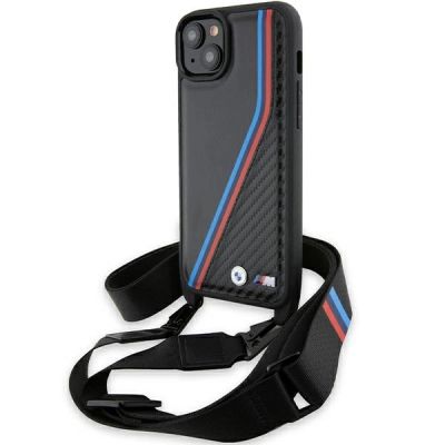 BMW M Edition Carbon Tricolor Lines & Strap Hülle für iPhone 15 / 14 / 13 – Schwarz