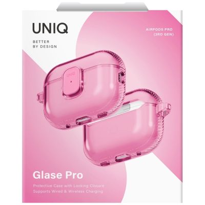 6. Uniq Glase Pro Schutzhülle für AirPods Pro 3 mit Schloss – Transparentes Rosa
