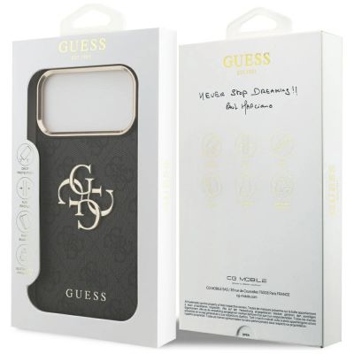 8. Guess 4G Big 4G Classic Logo Hülle für iPhone 17 Pro Max - Schwarz und Gold