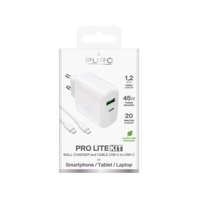 2. Puro Daily Prolite 45W USB-C USB-A Power Delivery Ladegerät mit USB-C Kabel - Weiß