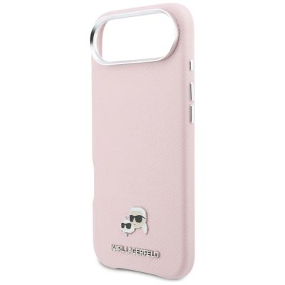 6. Karl Lagerfeld Karl & Choupette Head Pins Saffiano MagSafe iPhone Air Hülle - Pink