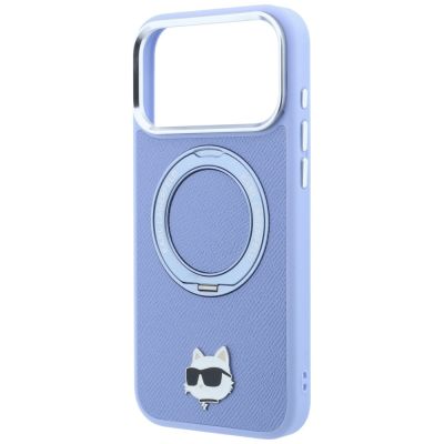 6. Karl Lagerfeld mit Ringständer 360 Choupette Head Pin MagSafe Hülle für iPhone 18 Pro / 17 Pro - Hellblau