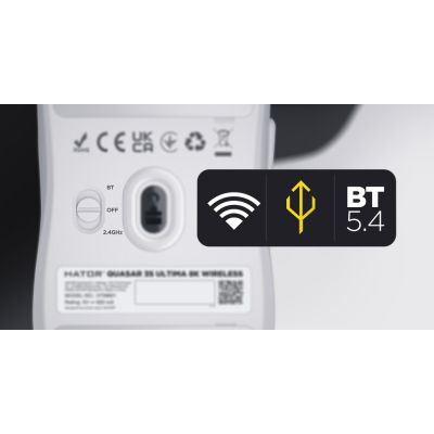 13. HATOR Quasar 3S Ultima 8K Kabellose Gaming-Maus, Rechtshänder, RF-Funk + Bluetooth + USB Typ-C, Optischer Sensor, 30000 DPI