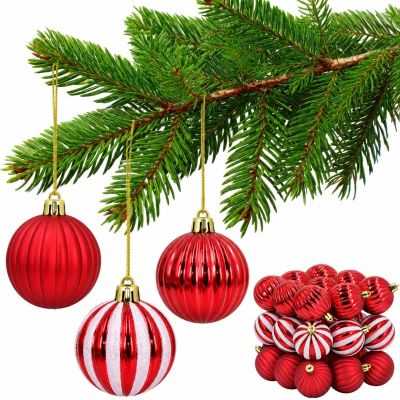Sichere dekorative Kunststoff-Weihnachtskugeln, 27 Stück, 6 cm, rot-weiß, MICA