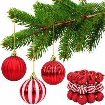 Sichere dekorative Kunststoff-Weihnachtskugeln, 27 Stück, 6 cm, rot-weiß, MICA