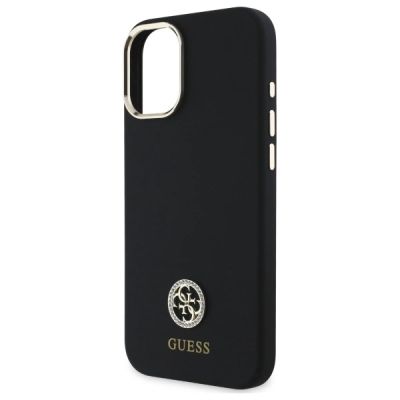 6. Guess Silikon Logo Strass 4G Hülle für iPhone 16 – Schwarz