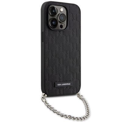 3. Karl Lagerfeld KLHCP14LSACKLHPK iPhone 14 Pro 6,1" schwarz/schwarzes Hardcase mit Saffiano-Monogrammkette