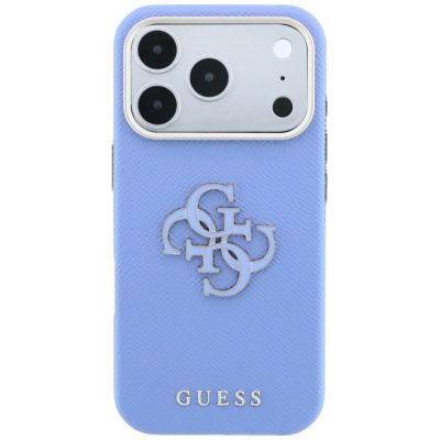 3. Guess Grained & Big Resin Logo Case für iPhone 18 Pro Max / 17 Pro Max - Blau