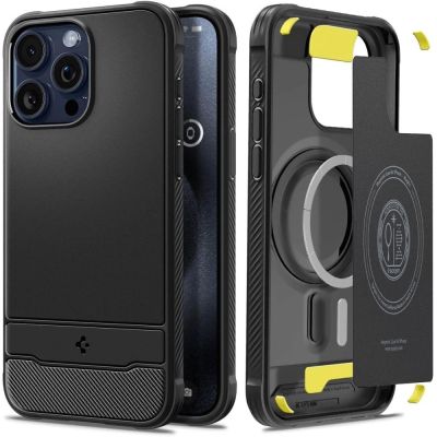 Spigen Rugged Armor Mag-Hülle mit MagSafe für iPhone 15 Pro Max – Mattschwarz