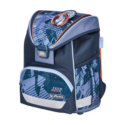 4. Herlitz UltraLight Plus TechMech Schulrucksack-Set für Jungen, Polyester, Blau, Orange