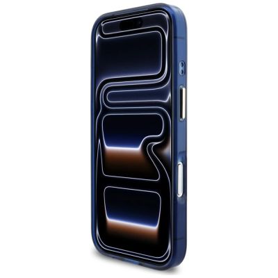 5. Guess IML Script Metal MagSafe Hülle für iPhone 17 Pro - Blau