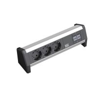 BACHMANN Tischsteckdosenleiste mit 3 Sicherheitssteckdosen, 2 CAT5e RJ45 Buchsen/Buchsen, Stromeingang: GST18 - Buchse, Netzteil separat erhältlich