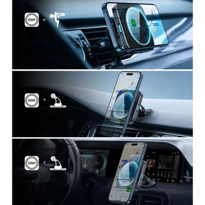 5. ESR Halolock Magnetische QI2-Autohalterung mit MagSafe 15W-Induktionsladegerät für Lüftungsschlitze – Schwarz